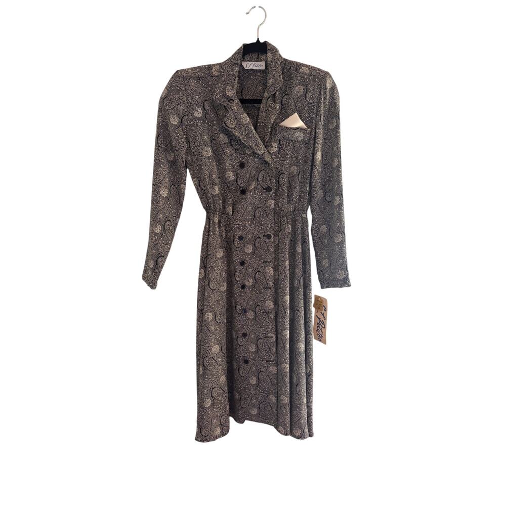 Vintage SL Petites 80s Paisley Button Front Midi Shirt Dress Women Size 6